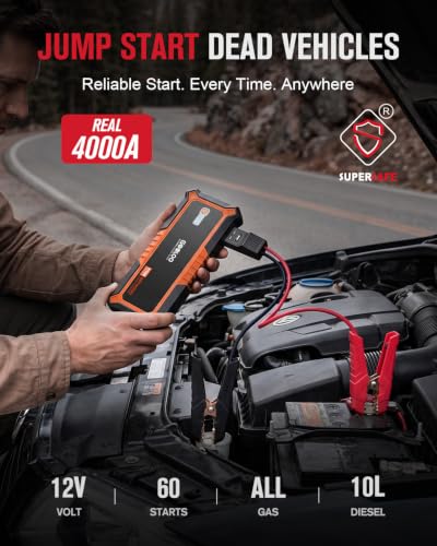 GP4000 4000A & 24000mAh 12V Car Battery Jumper Starter Portable (orange)