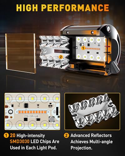 4 Inch LED Pod Lights (White&Amber 3Modes)