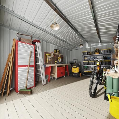 10 x 12FT Outdoor Storage Shed with Double Hinged Large Door (10'x12' / Brown)