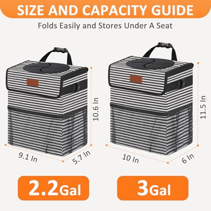 Car Trash Can with Lid Leak Proof Car Accessories for Women (2.2 Gallons / Stripe)
