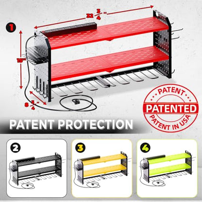 Power Tool Organizer with Charging Station (8 DRILL RED / Red-32 inches)