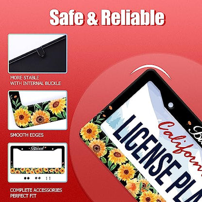 Watercolor Sunflower License Plate Frame Stainless Steel Car Parts 12.3x6.3 (Watercolor sunflower)