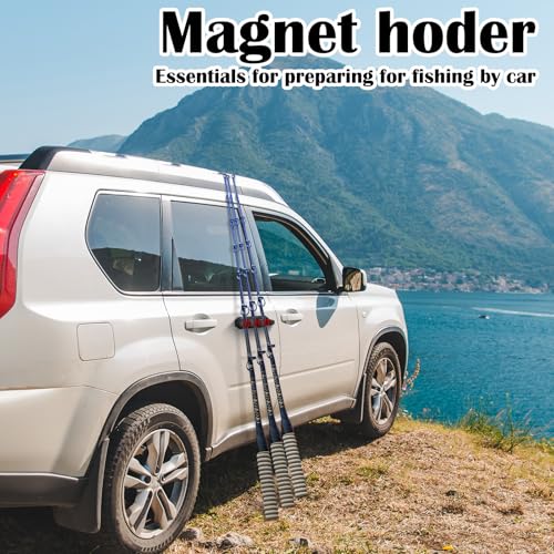 2 Pcs Magnetic Fishing Rod Holder for Car Fishing Pole Rack Vertical Rod Storage Holders for Truck Bed Boat Wall Garage Door (Red / 3 Rods)