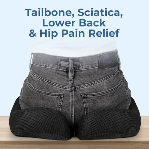 Seat Cushion Memory Foam Chair Pad for Tailbone Pain Relief (Black / XX-Large)