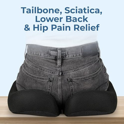Seat Cushion Memory Foam Chair Pad for Tailbone Pain Relief (Black / XX-Large)