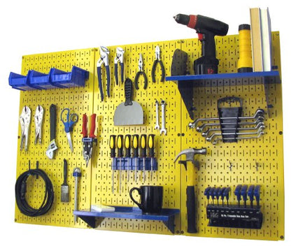 Pegboard Organizer 4 ft. Metal Pegboard Standard Tool Storage Kit with Yellow Toolboard and Blue Accessories (Yellow Pegboard Blue Accessories)