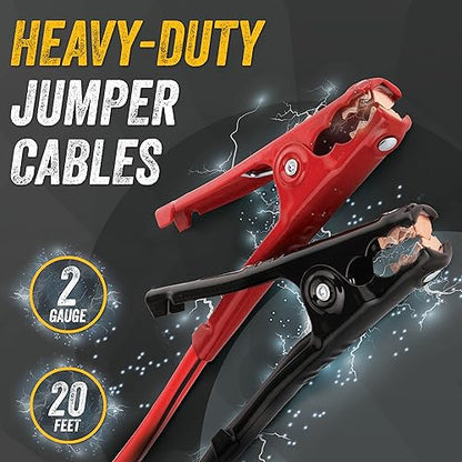 Heavy Duty Jumper Cables for Car Battery (2 Gauge, 20 FT)