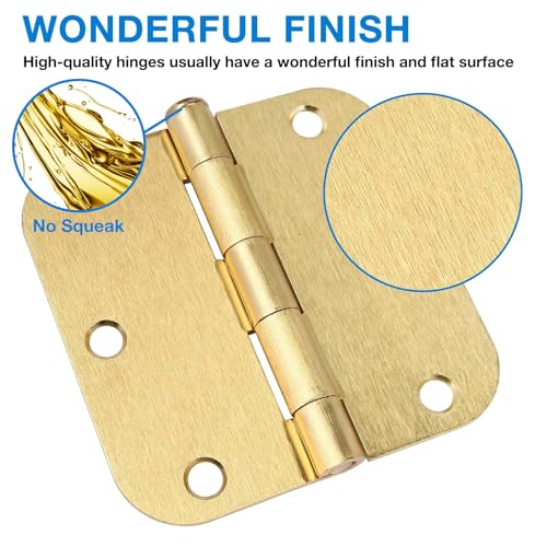 Rounded Door Hinges 3.5" X 3 1 (Satin Brass-Rounded / 3 Pack-no squeak)