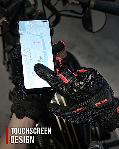 Motorcycle Gloves Touch Screen for Men Women Padding Hard Knuckle Cycling Motorbike ATV Hiking Riding Climbing Glove (Large / Carbon-Red)