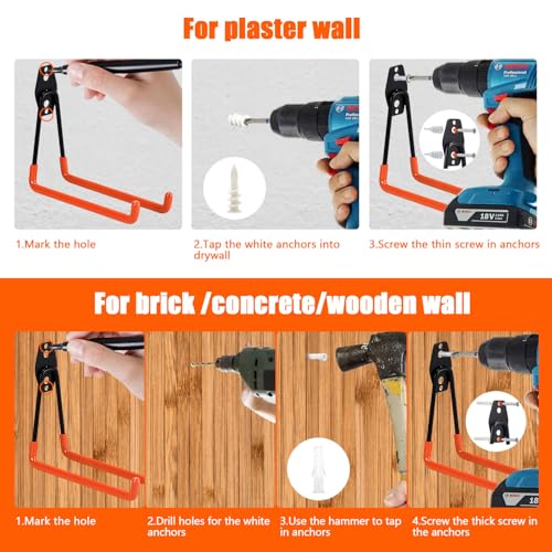 Heavy Duty Garage Storage Hooks 4 Pack Garage Tool Organizer Wall Mount (Large)