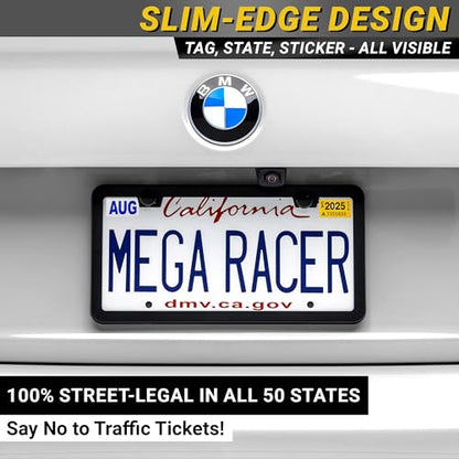 Premium Slim Matte Black License Plate Frames (Black / 2 Piece)