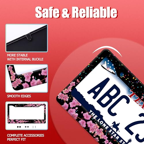 Cherry Blossom Stainless Steel License Plate Frame for US Cars Decor (Cherry Blossom)
