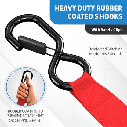 USA Based Retractable Ratchet Straps (1in x 6ft - 2 Pack / Red)