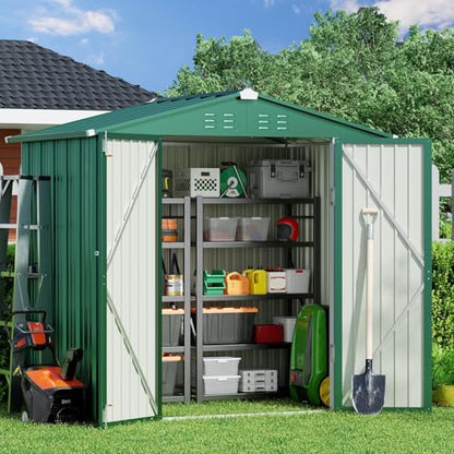 6 x 4 FT Outdoor Storage Shed (Green / 6' x 4' FT/Peaked-roof)