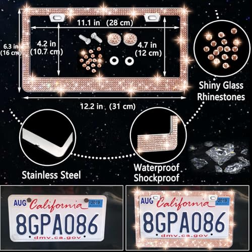 27 PCs Gold Champagne Bling Car Accessories Set for Women (Gold Champagne)
