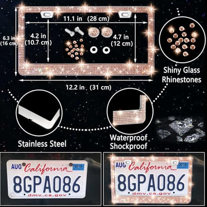 27 PCs Gold Champagne Bling Car Accessories Set for Women (Gold Champagne)