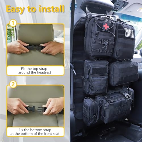 Universal Tactical Seat Back Organizer Vehicle Molle Panel Organizer Storage Bag with 5 Detachable Molle Pouch for All Vehicel Such as Jeep (Upgraded-A-Black)