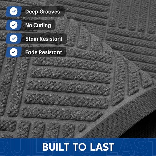 Durable Indoor Outdoor Door Mat (2' x 4' (Rectangular) / Gray-diamond)