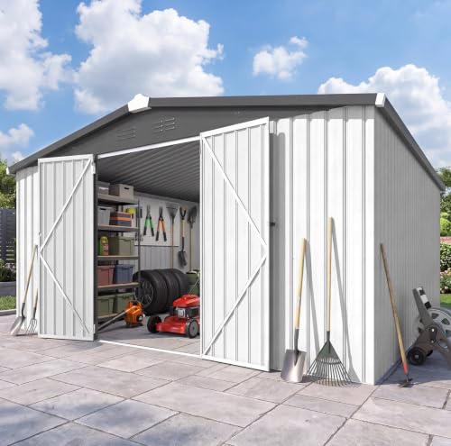 12' x 12' Large Waterproof Metal Outdoor Storage Shed (WHITE / 12x12)
