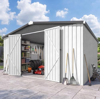 12' x 12' Large Waterproof Metal Outdoor Storage Shed (WHITE / 12x12)