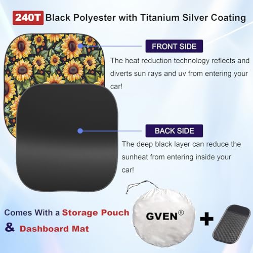 Windshield Sun Shade 2pcs with Bonus Car Sunshade for Front Window Shades 2025 Technology Reflect UV and Heat Sun Visor Automotive Interior Sun Protection (Sunflower / Medium)