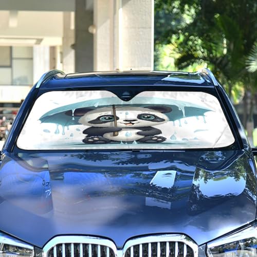 Car Windshield Sun Shade Funny Cute Panda Bear Holding Umbrella Foldable Car Front Windshield Sunshade Blocks UV Rays Sun Visor Sun Heat Protection for Car Truck SUV to Keep Your Vehicle Cool (Medium / Cute Panda)
