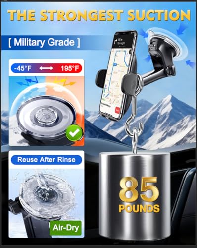 Military grade Construction] Phone Holders for Your Car【Upgraded Suction & Clip】Cell Smartphone Mount Universal Windshield Dashboard Vent Stand Truck Cradle for iPhone 17 Pro Max 16 15 Samsung