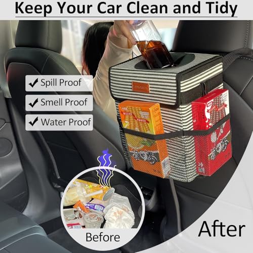 Leak Proof Car Trash Can with Lid Stripe Print (Stripe Print / 2 Gallons)