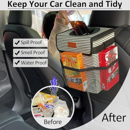 Leak Proof Car Trash Can with Lid Stripe Print (Stripe Print / 2 Gallons)