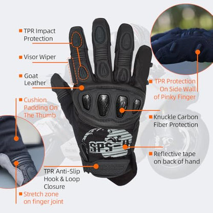 SPS 4 Winter Unisex Touchscreen Road Racing Motorcycle MTB Sports Gloves Also fit BMX MX ATV Mountain Bike Bicycle Cycling Off (Black Sps-4 / XL Adult)