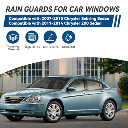 4pcs Window Visors Rain Guards for 2007 (2007-2014 Sebring Sedan 200 Sedan)