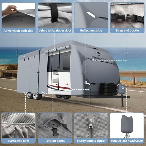 RV Cover 7 Layers Heavy Duty RV & Trailer Cover (Travel Trailer Cover(Grey) / Fits 18-20FT)