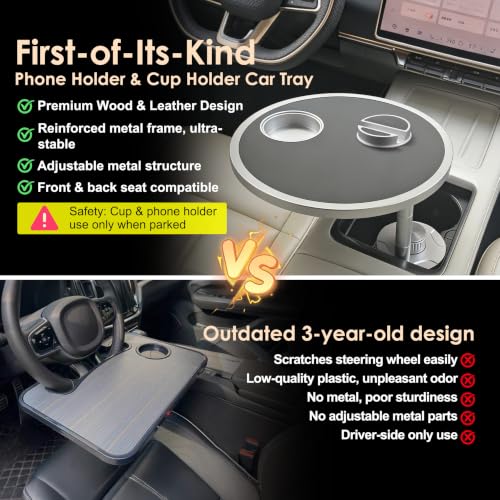 Car Desk for Laptop 360° Rotating Tesla Tray with Cup Holder Phone Stand (𝗥𝗼𝘂𝗻𝗱 · Black / 𝗔𝗺𝗮𝘇𝗼𝗻 𝗖𝗵𝗼𝗶𝗰𝗲)