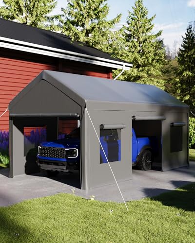 10x20 Ft. Metal Carport Garage with PE Fabric and Galvanized Steel Frame Outdoor Shelter for Cars (Gray / 10*20FT)