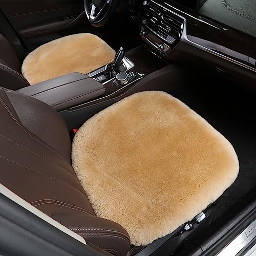 Genuine Sheepskin Car Seat Cover for Fuzzy Soft Fur Wool Cushion (Honey Beige)