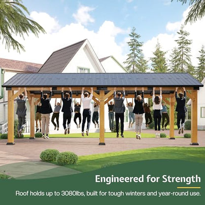 12x24x9.5 FT Cedar Wood Carport with Galvanized Steel Gable Roof (12x24x9.5 FT)