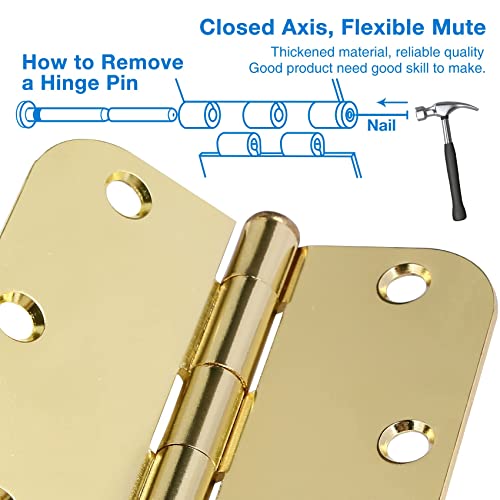Rounded Door Hinges 3.5" X 3 1 (Polished Brass-Rounded / 3 Pack-no squeak)