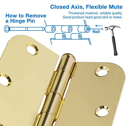 Rounded Door Hinges 3.5" X 3 1 (Polished Brass-Rounded / 3 Pack-no squeak)