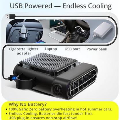 Car Seat Fan with Dual Seatback Cooling Airflow for Driver & Kids (Black)