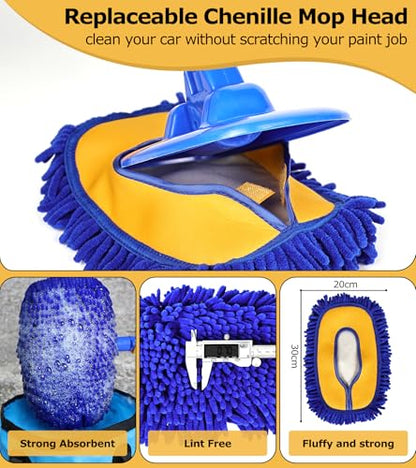 56.7" Car Wash Brush Mop Kit Mitt Sponge with Long Handle Car Cleaning Supplies Kit Tools Car Washing Duster Exterior Scratch Free (Blue)