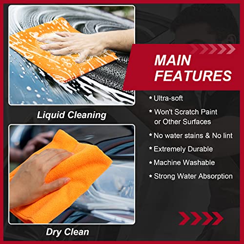 200 Pcs Microfiber Cleaning Cloth 16x16 Inch Microfiber Towels for Car Ultra Absorbent Cleaning Rags Reusable Lint Free Streak Free Detailing Towel for Car Washing Drying Dusting (Orange)