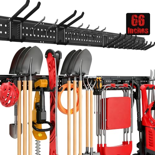 Garage Tool Organizer Wall Mount 66 inches with 13 Adjustable Heavy (66" | 4 Panels + 13 Hooks)