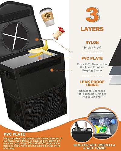 Car Trash Can with Lid Leakproof Car Garbage Bag Vehicle Trash Bin (2.8 Gallons / Black)