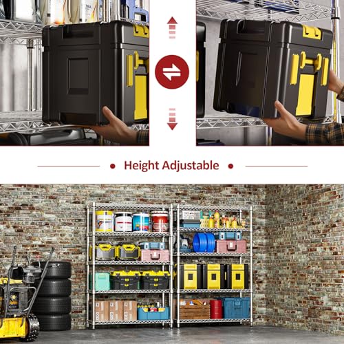 1750LBS Garage Shelving Wide Storage Shelves 5 Tier Metal Shelves Heavy Duty Adjustable Utility Shelf Rack (5 Tier, 15.7" D x 45.3" W x 70.9" H / Chrome)