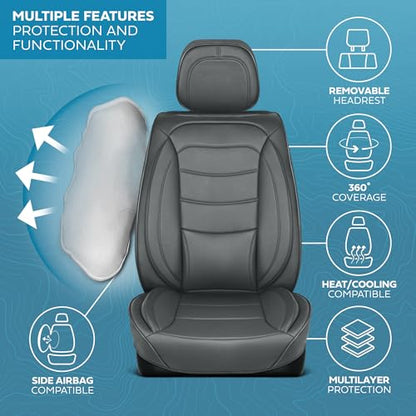 Curated Prestige Leather Seat Covers for Cars & SUVs (Charcoal/Black (Prestige) / Front Seats)