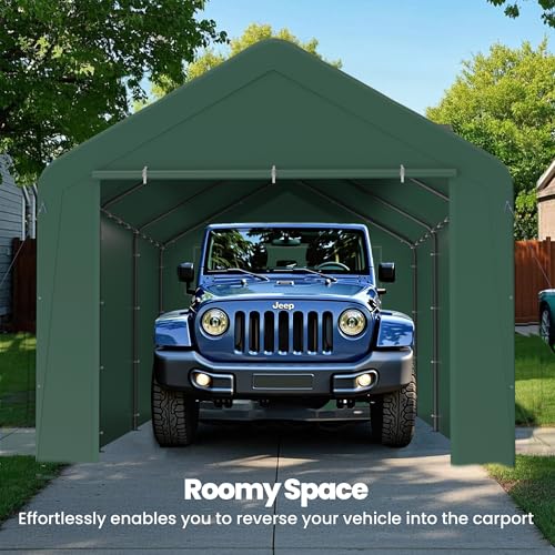 10x20 Carport Heavy Duty Portable Garage Shelter w (Green / 10x20 with sidewalls)