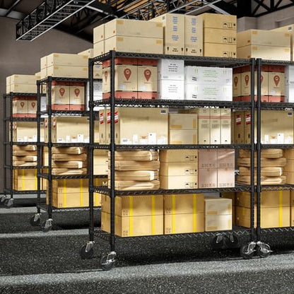 53" W Garage Shelving 5 Tier Industrial 2200LBS Metal Shelving Units for Commercial (5 Tier 23.6" D x 53.2" W x 73.6" H / Black)