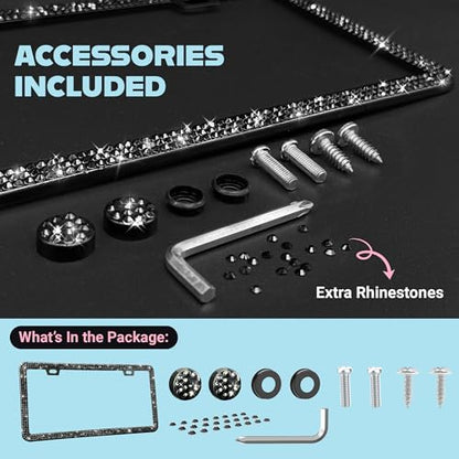 Elegant Black Bling License Plate Frame for Women (Black / 1 Piece)