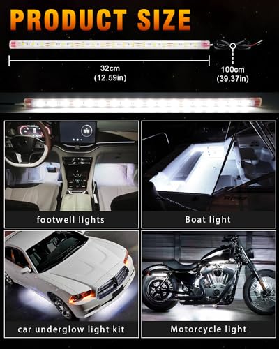 12V Led Light Strip Waterproof 32CM White Underglow for Car Motorcycle 6Pcs (White)