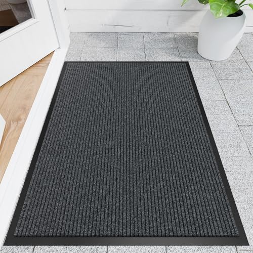 Front Door Mat (3' x 4' (Rectangular) / Gray-stripe)